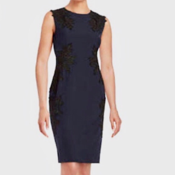 Vince Camuto Dresses & Skirts - Vince Camuto Navy sleeveless dress with black lace appliqués women’s size 10